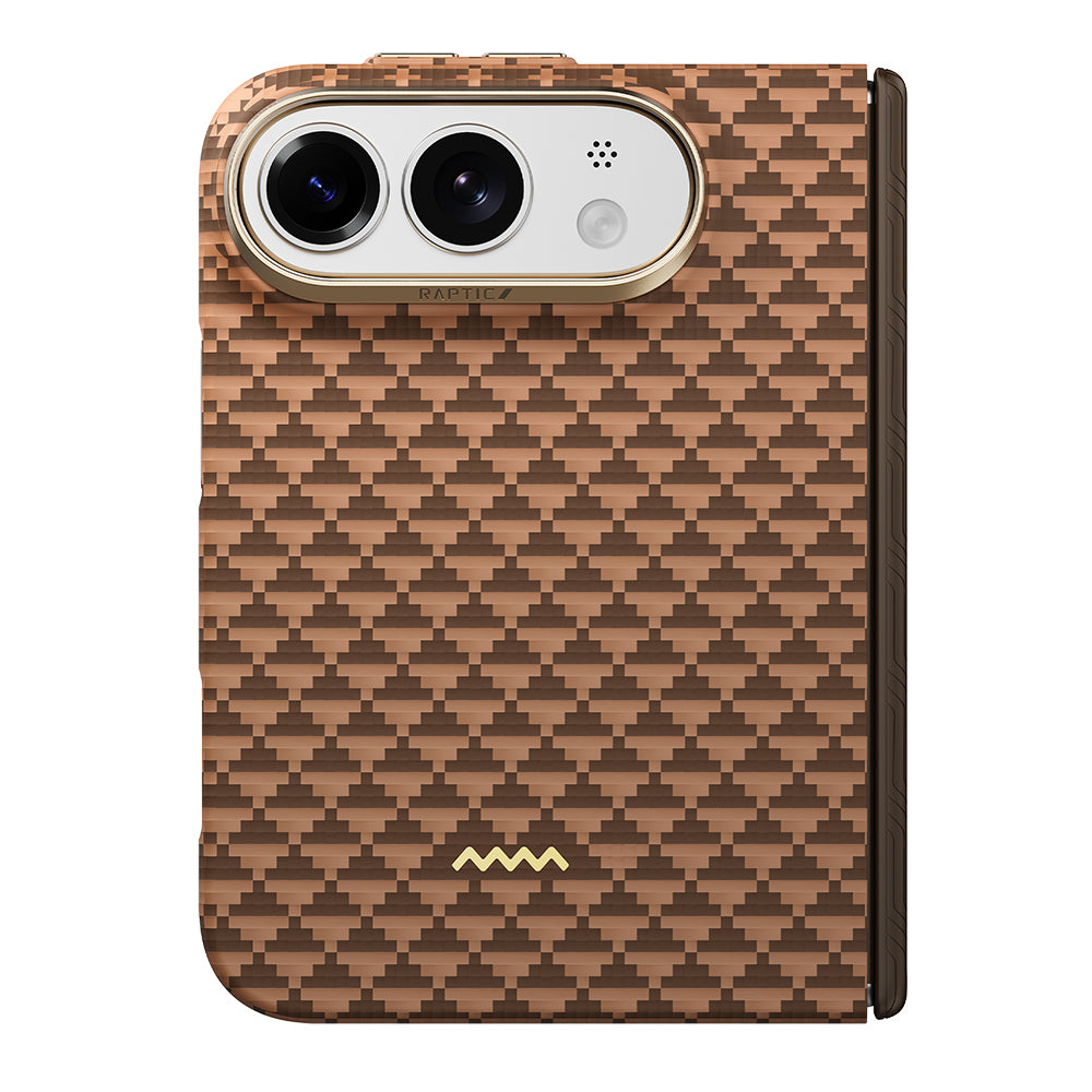 Apple iPhone Duo (Fold) Kılıf M-safe Şarj Özellikli Raptic Aramid SkinPro Origin Serisi Karbon Kapak Kahverengi