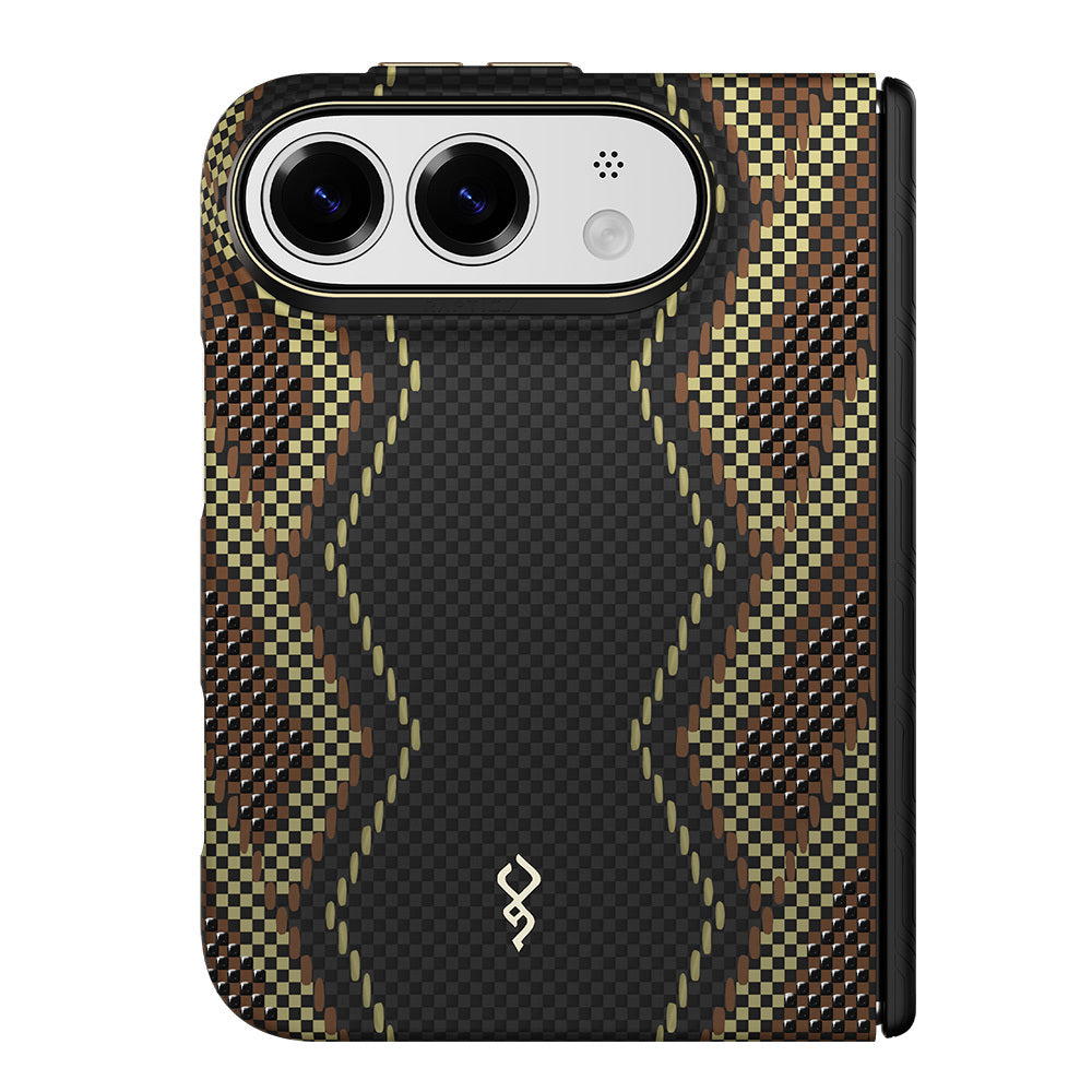 Apple iPhone Duo (Fold) Kılıf M-safe Şarj Özellikli Raptic Aramid SkinPro Scepter Serisi Karbon Kapak Siyah