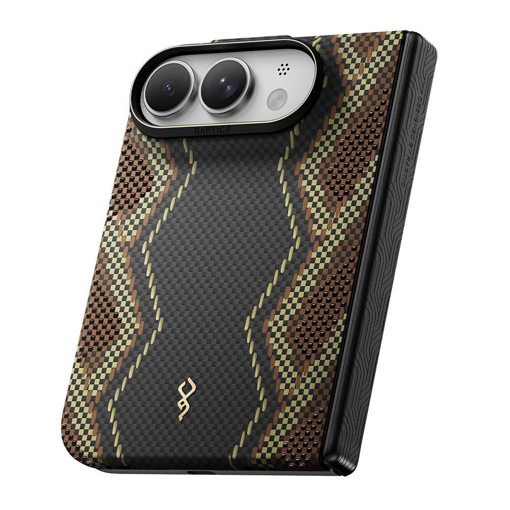 Apple iPhone Duo (Fold) Kılıf M-safe Şarj Özellikli Raptic Aramid SkinPro Scepter Serisi Karbon Kapak Siyah