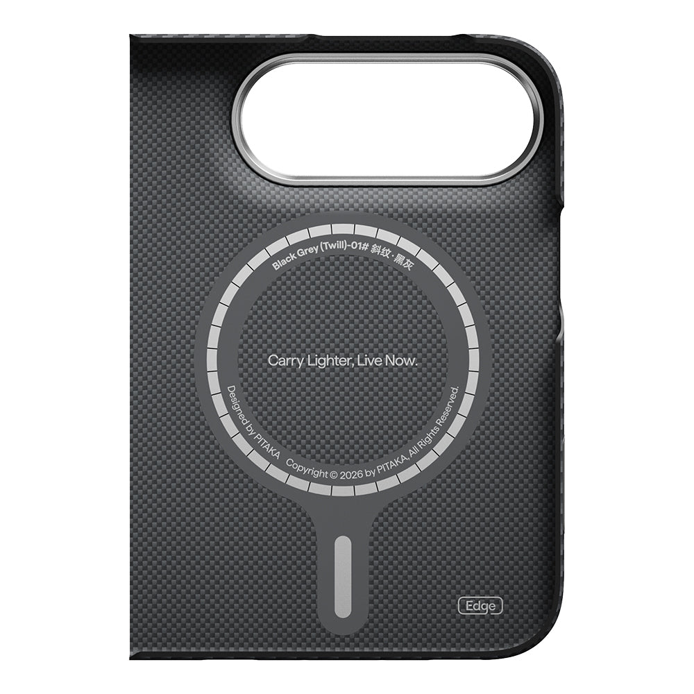 Apple iPhone Duo Kılıf M-safe Şarj Özellikli 600D Aramid Karbon Fiber Pitaka Edge Serisi Black-Grey Twill Kapak Siyah-Gri
