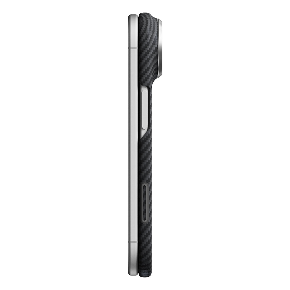Apple iPhone Duo Kılıf M-safe Şarj Özellikli 600D Aramid Karbon Fiber Pitaka Edge Serisi Black-Grey Twill Kapak Siyah-Gri