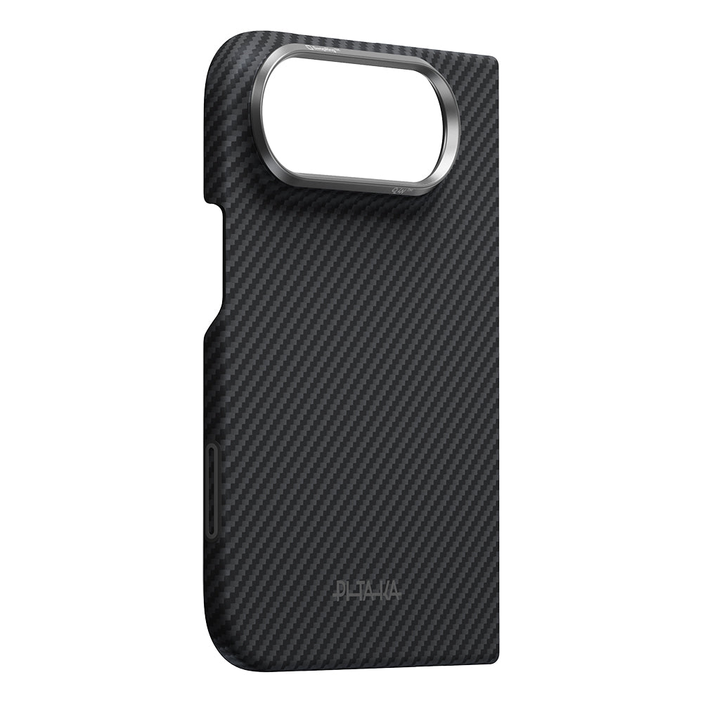 Apple iPhone Duo Kılıf M-safe Şarj Özellikli 600D Aramid Karbon Fiber Pitaka Edge Serisi Black-Grey Twill Kapak Siyah-Gri