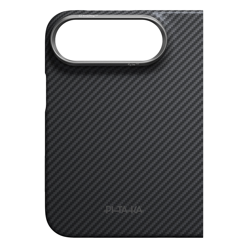 Apple iPhone Duo Kılıf M-safe Şarj Özellikli 600D Aramid Karbon Fiber Pitaka Edge Serisi Black-Grey Twill Kapak Siyah-Gri
