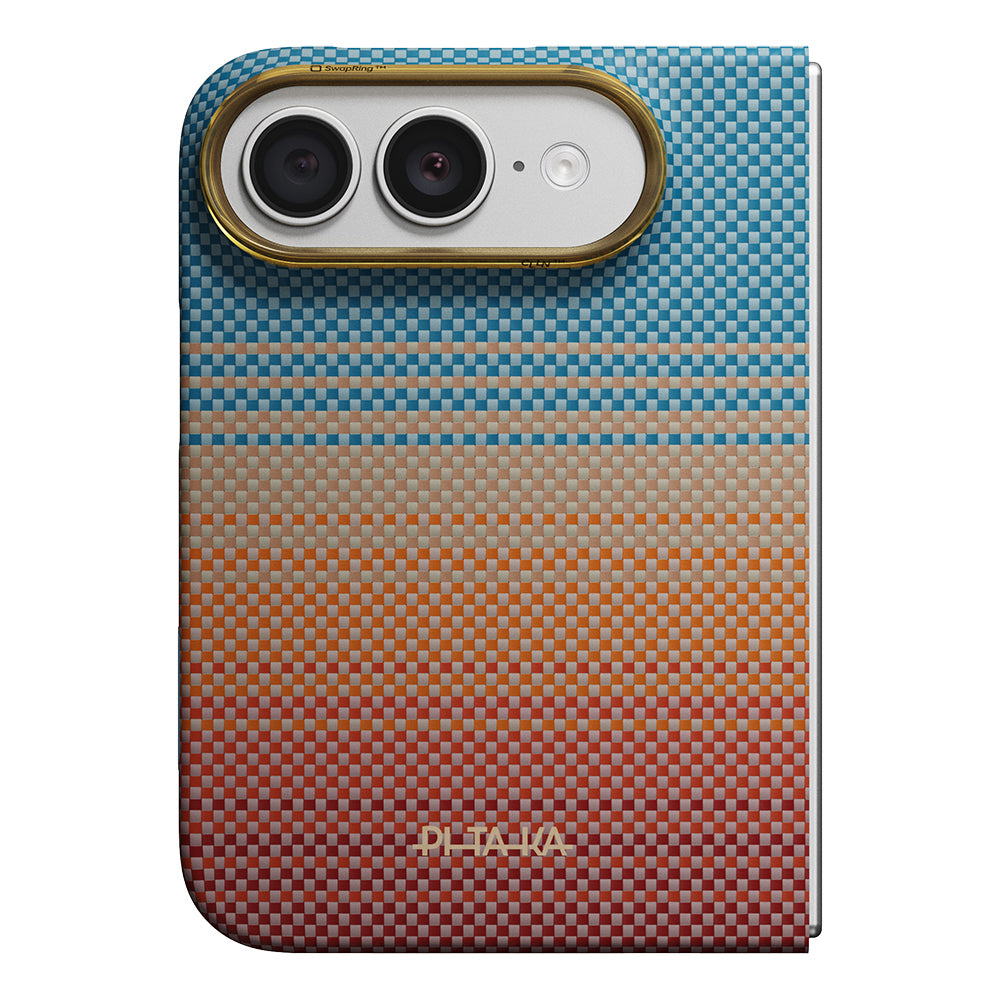 Apple iPhone Duo Kılıf M-safe Şarj Özellikli Aramid Fiber Pitaka Sunset 2.0 California Dream Serisi Mavi-Kahverengi