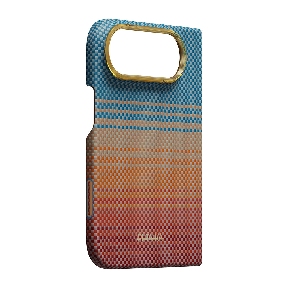 Apple iPhone Duo Kılıf M-safe Şarj Özellikli Aramid Fiber Pitaka Sunset 2.0 California Dream Serisi Mavi-Kahverengi