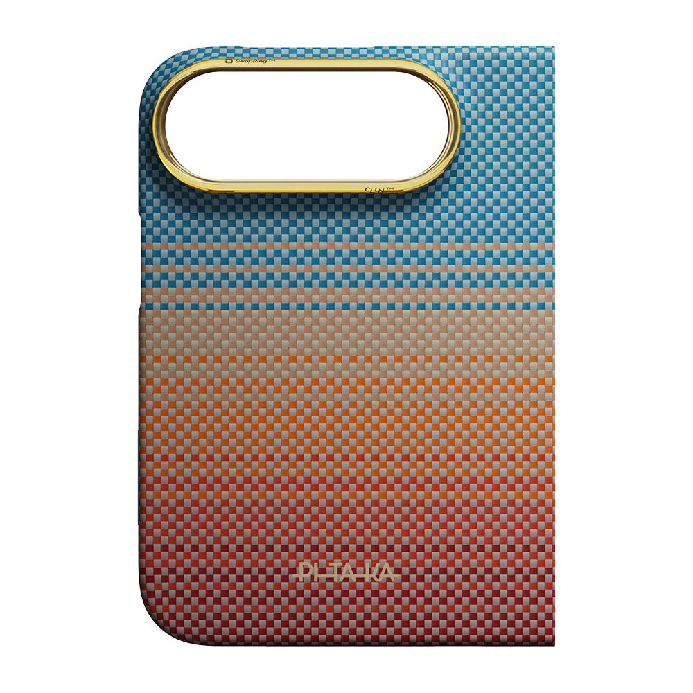 Apple iPhone Duo Kılıf M-safe Şarj Özellikli Aramid Fiber Pitaka Sunset 2.0 California Dream Serisi Mavi-Kahverengi