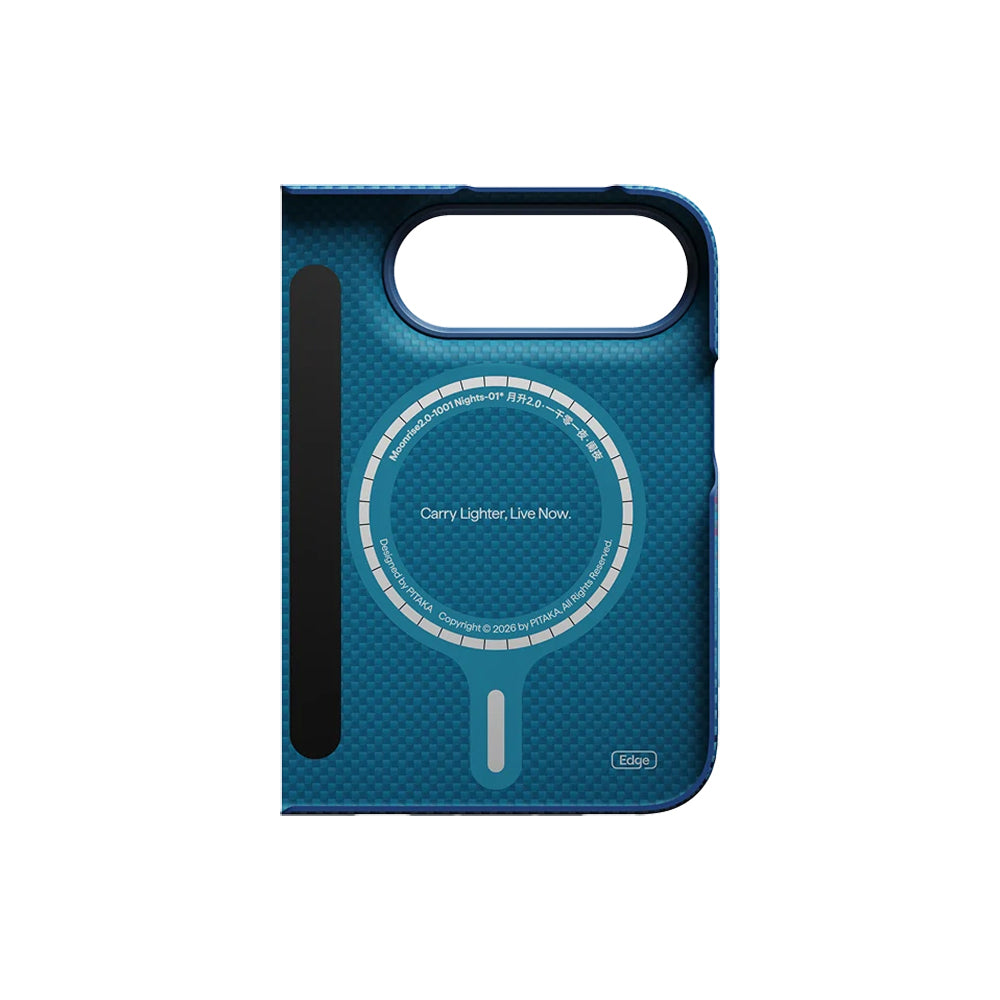Apple iPhone Duo Kılıf M-safe Şarj Özellikli Aramid Karbon Fiber Pitaka Moonrise 2.0 Nights Serisi Kapak Lacivert