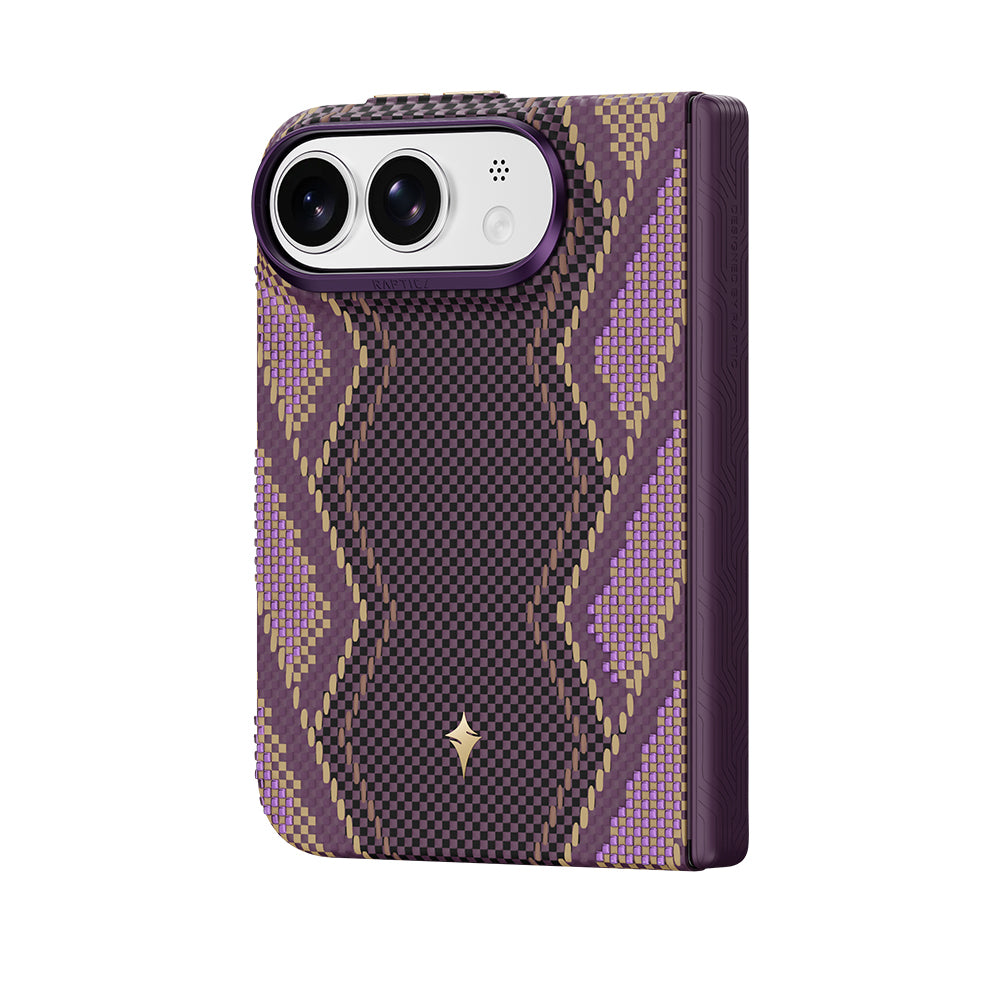 Apple iPhone Duo Kılıf M-safe Şarj Özellikli Raptic Aramid SkinPro Scepter Serisi Karbon Kapak Mor