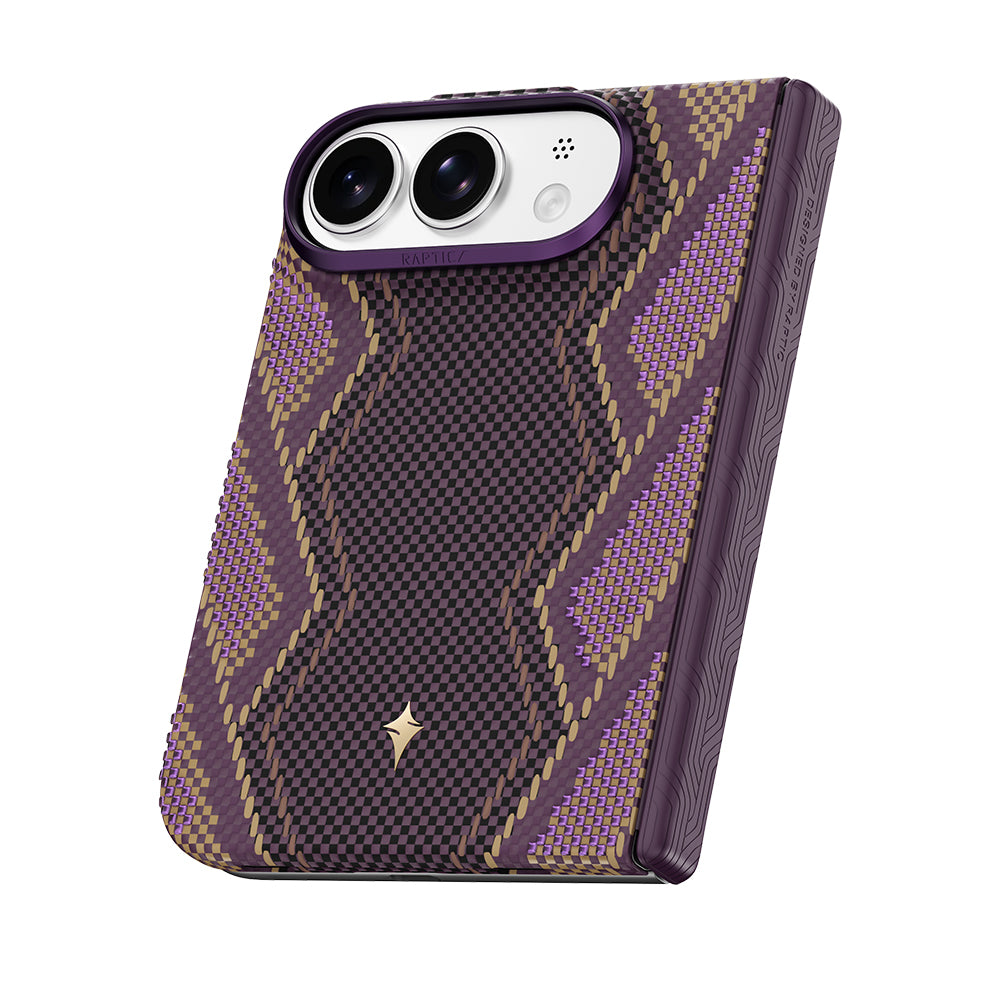 Apple iPhone Duo Kılıf M-safe Şarj Özellikli Raptic Aramid SkinPro Scepter Serisi Karbon Kapak Mor
