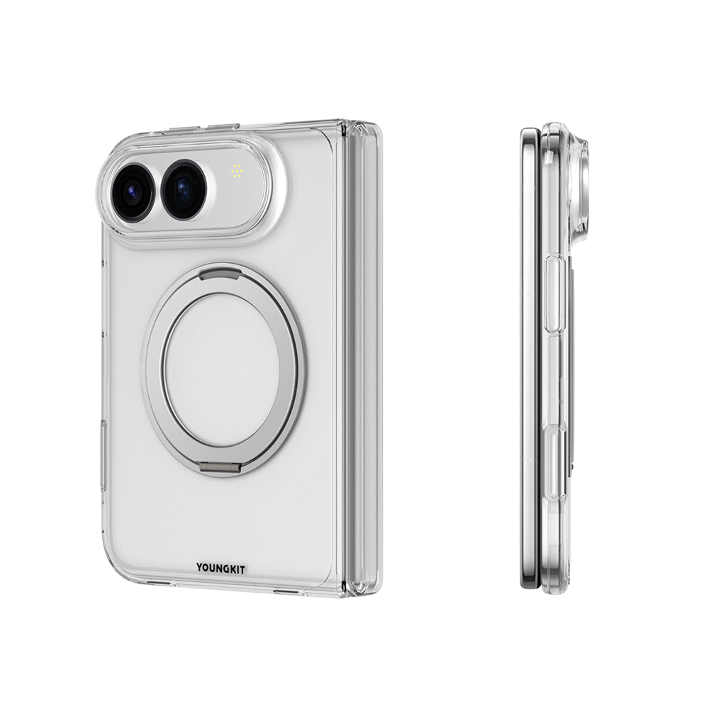 Apple iPhone Duo Kılıf M-safe Şarj Özellikli Youngkit Clear Serisi Standlı Kapak Şeffaf