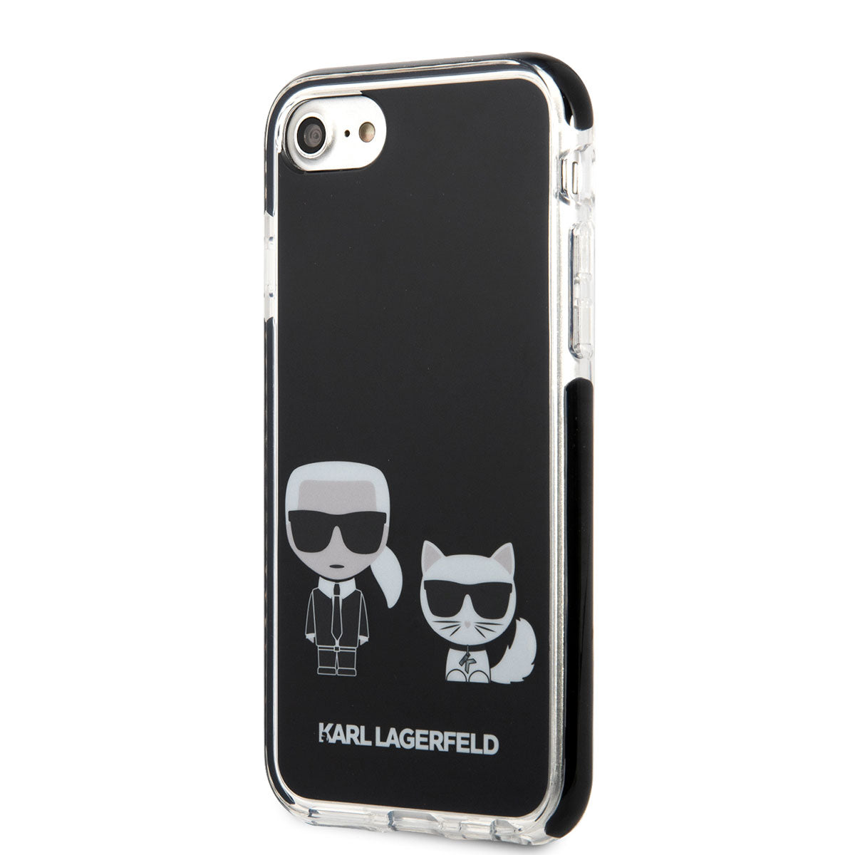 iPhone SE 2020 Kılıf Karl Lagerfeld Kenarları Siyah Silikon K&C Dizayn Kılıf Beyaz