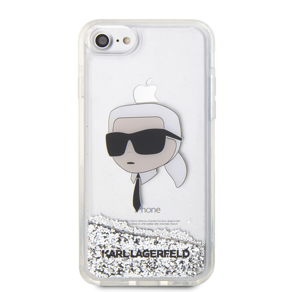 Apple iPhone SE 2020 Kılıf Karl Lagerfeld Sıvılı Simli Karl Head Dizayn Kapak Pembe