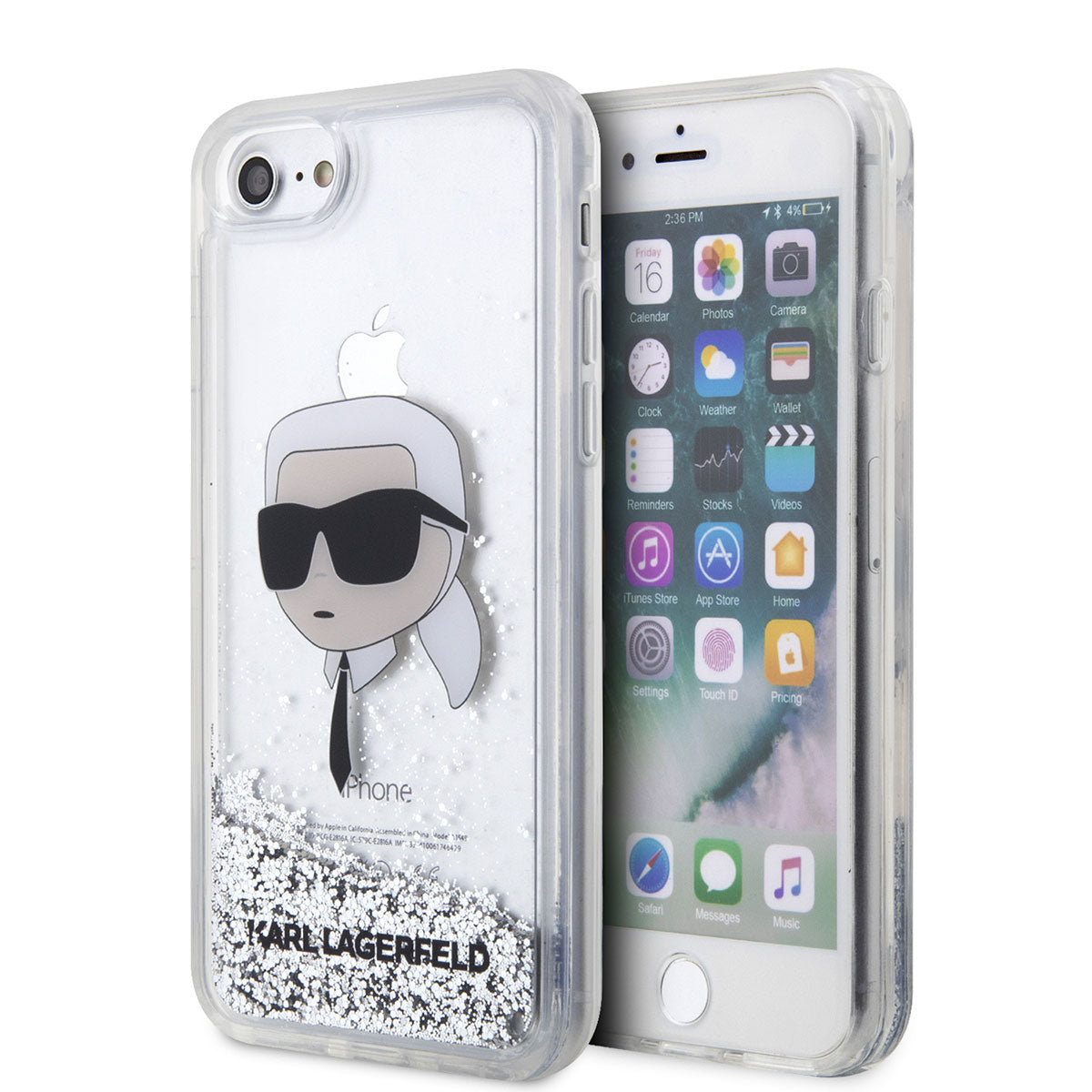 iPhone SE 2020 Kılıf Karl Lagerfeld Sıvılı Simli Karl Head Dizayn Kılıf Gümüş