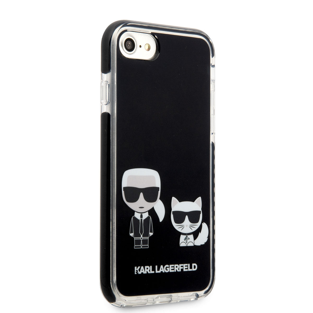iPhone SE 2022 Kılıf Karl Lagerfeld Kenarları Siyah Silikon K&C Dizayn Kılıf Siyah