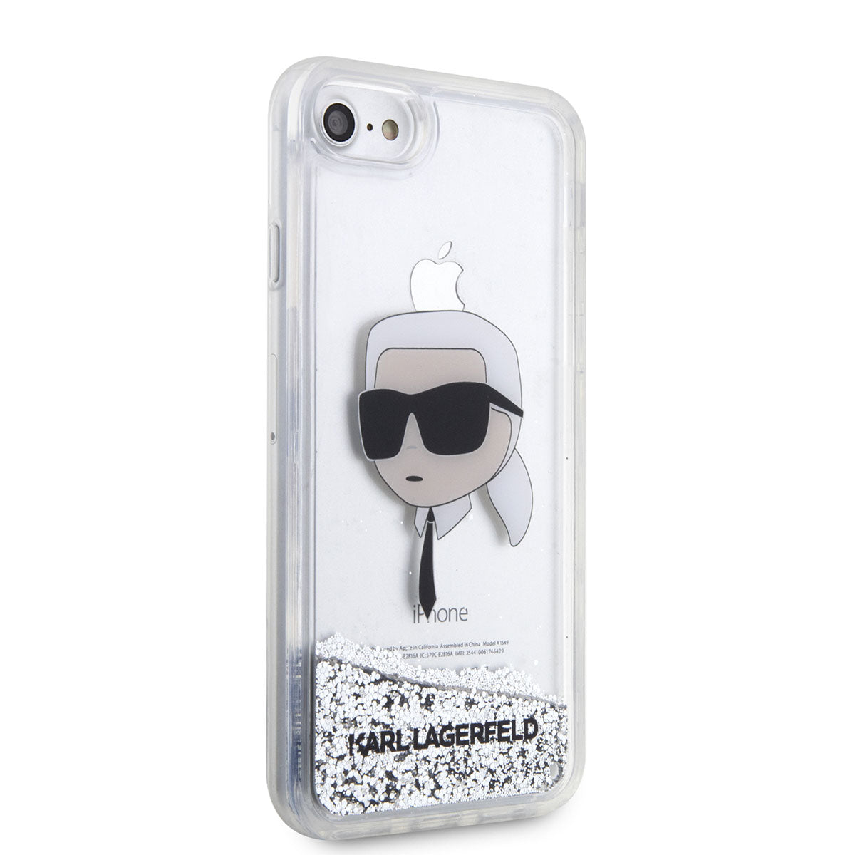 iPhone SE 2022 Kılıf Karl Lagerfeld Sıvılı Simli Karl Head Dizayn Kılıf Gümüş