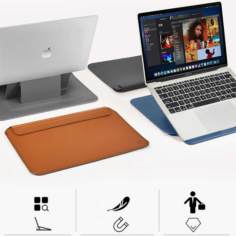 Macbook 14.2' 2021 Wiwu Macbook Skin Pro Portable Stand Kılıf Kahverengi