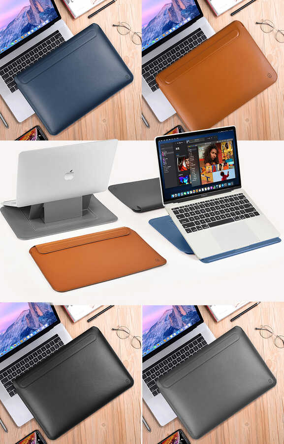 Macbook 14.2' 2021 Wiwu Macbook Skin Pro Portable Stand Kılıf Kahverengi