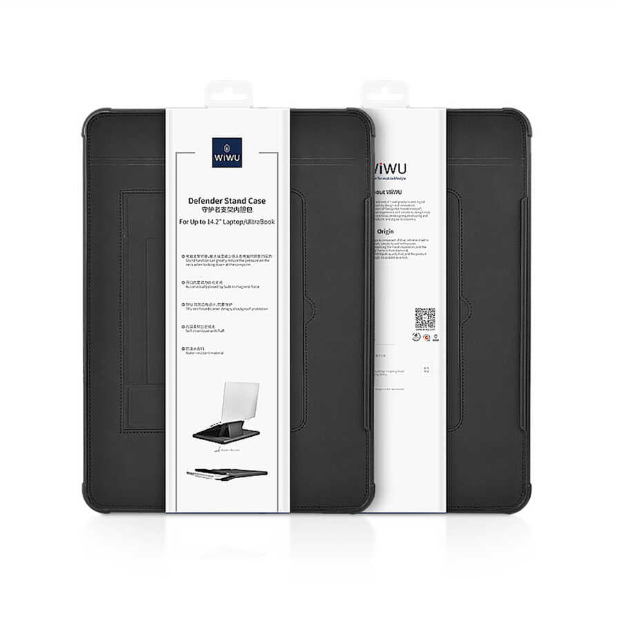 Macbook 16.2' 2021 Wiwu Defender Stand Case Taşınabilir Standlı Magnetik PU Laptop Çantası Siyah