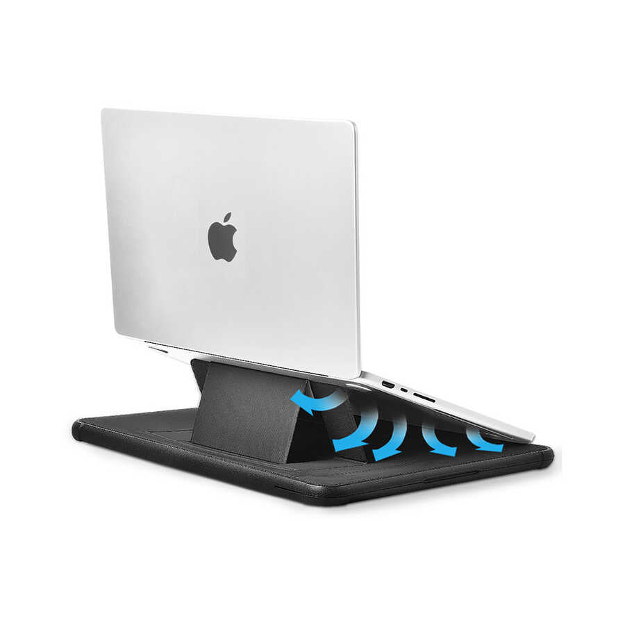 Macbook 16.2' 2021 Wiwu Defender Stand Case Taşınabilir Standlı Magnetik PU Laptop Çantası Siyah