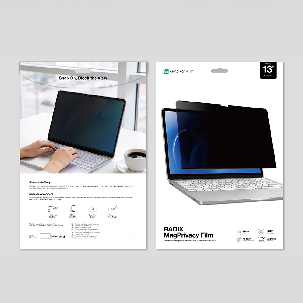 Apple Macbook Neo 13' A3404 Amazingthing Radix MagPrivacy Serisi Magnetik Hayalet Ekran Koruyucu Siyah