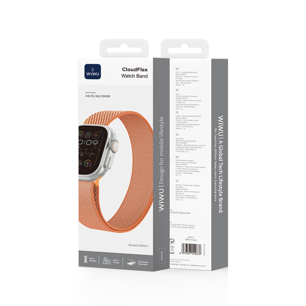 Apple Watch 10 46mm Kordon Wiwu WB501 CloudFlex Serisi Hasır Örgü Strap Kayış Turuncu
