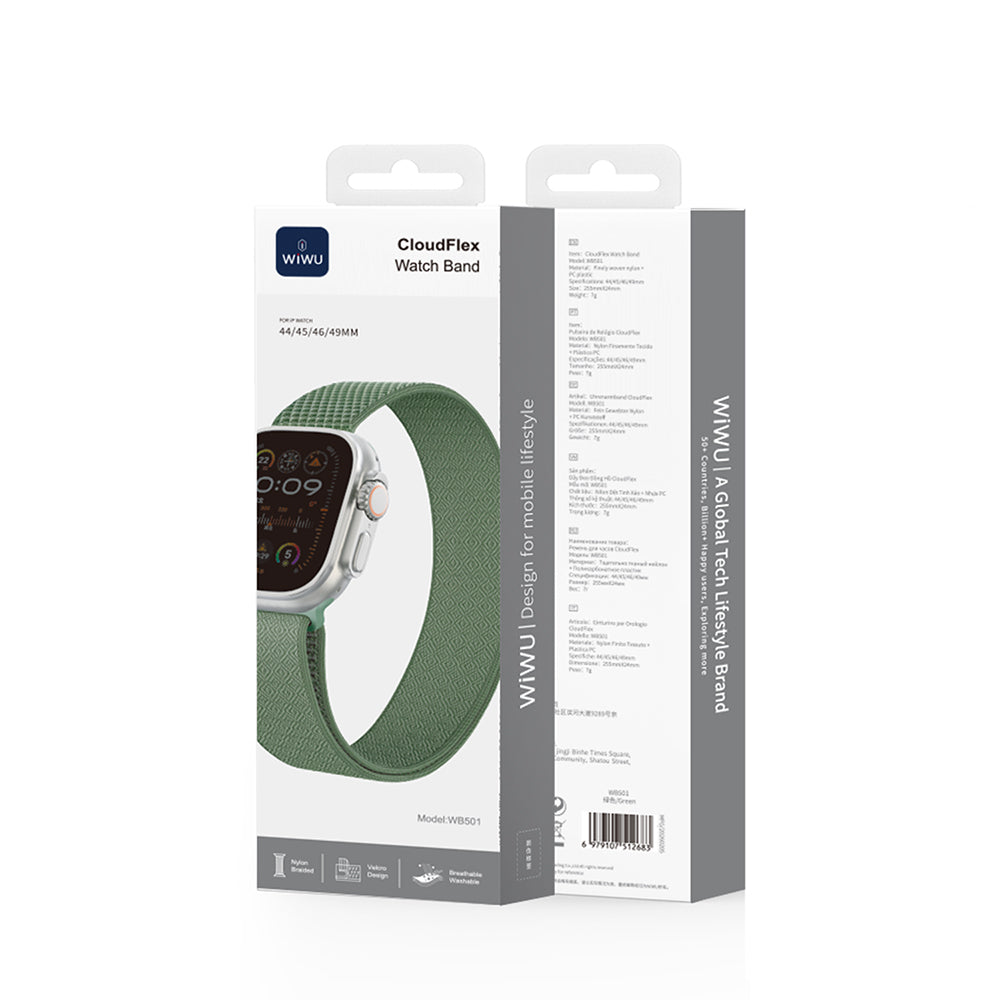 Apple Watch 10 46mm Kordon Wiwu WB501 CloudFlex Serisi Hasır Örgü Strap Kayış Yeşil