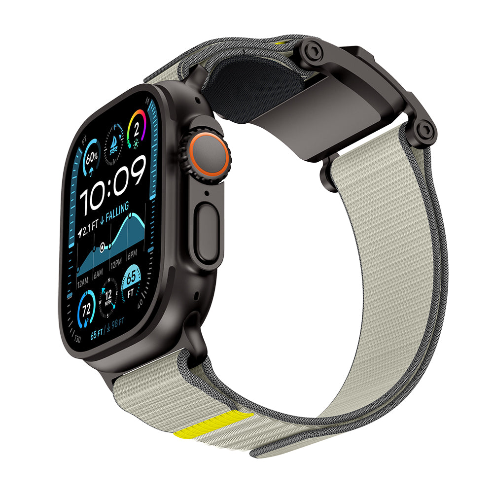 Apple Watch 10 46mm Mohseven iWatch Mecha Sport Hasır Kordon Siyah-Bej