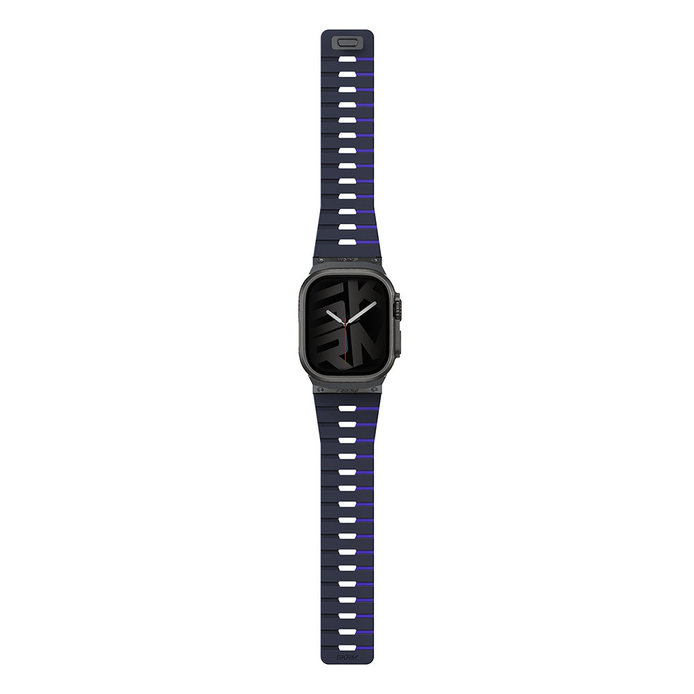Apple Watch 10 46mm Skinarma Gemini Serisi TPU Magnetik Silikon Kordon Mavi-Siyah
