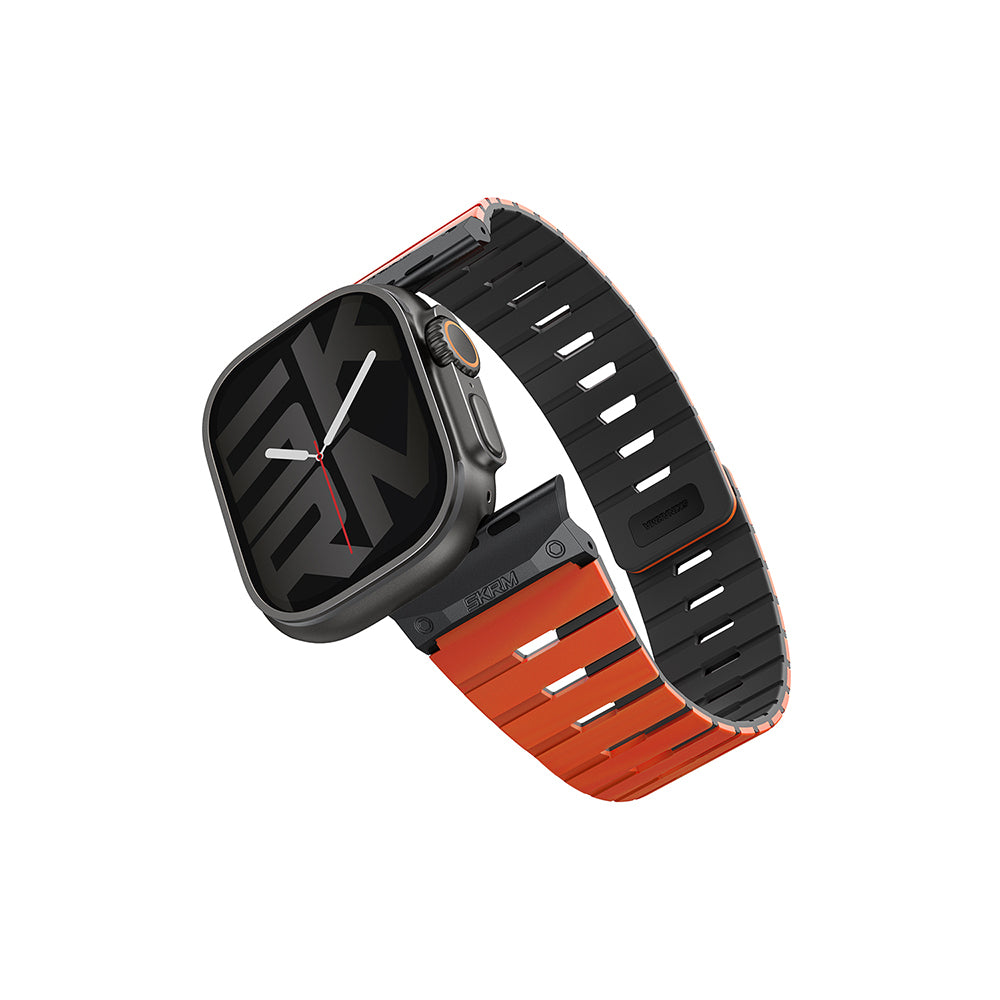 Apple Watch 10 46mm Skinarma Gemini Serisi TPU Magnetik Silikon Kordon Mavi-Siyah