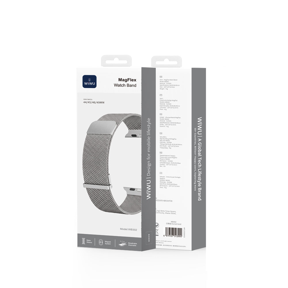Apple Watch 10 46mm Wiwu MagFlex Secure Serisi Metal Kordon Gümüş