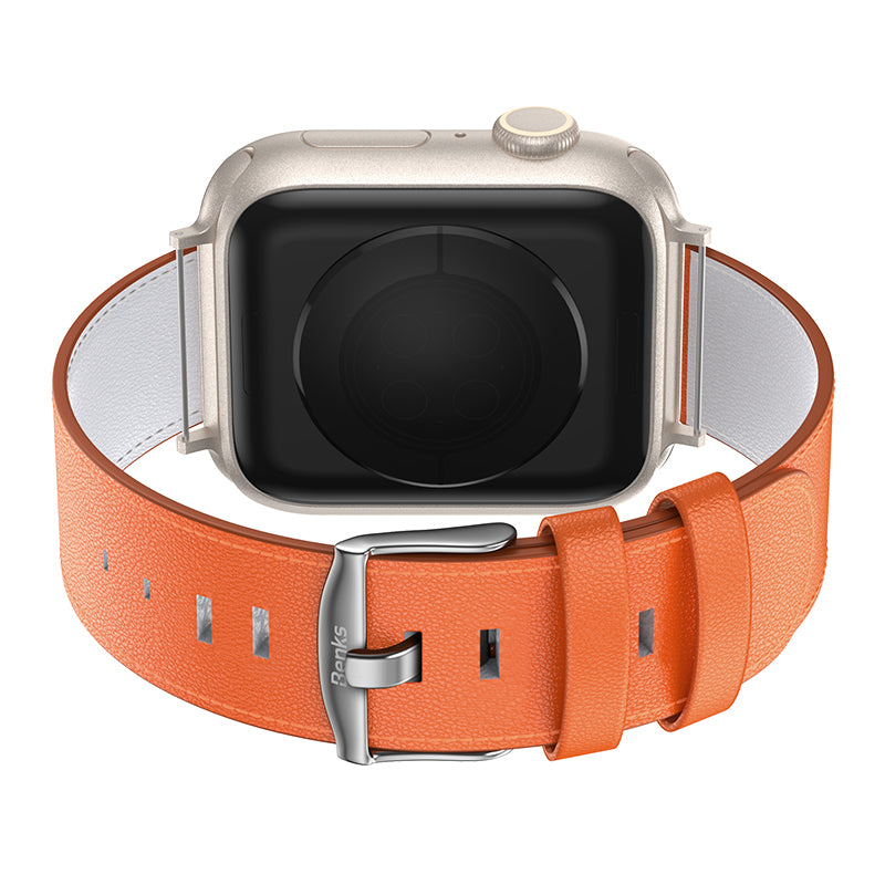 Watch 42mm Benks Vintage Genuine Leather Serisi Deri Kordon Strap Kayış Turuncu