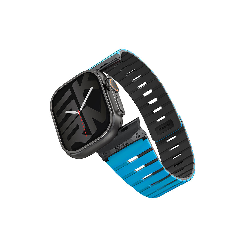 Apple Watch 42mm Skinarma Gemini Serisi TPU Magnetik Silikon Kordon Gri-Turuncu