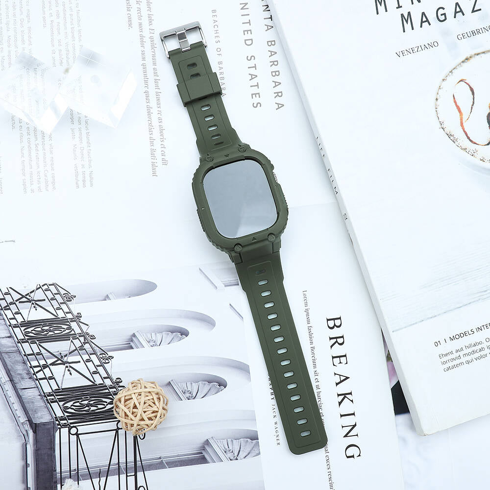 Watch 42mm Wiwu Wi-WB014 Armor Serisi 2in1 Sert PC Kasa Koruyuculu Silikon Kordon Yeşil