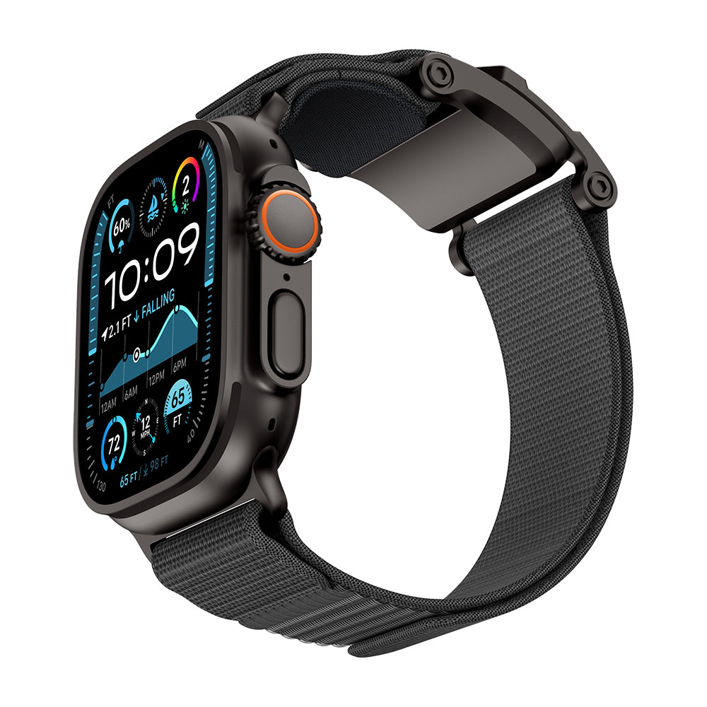 Apple Watch 44mm Mohseven iWatch Mecha Sport Hasır Kordon Siyah-Gri