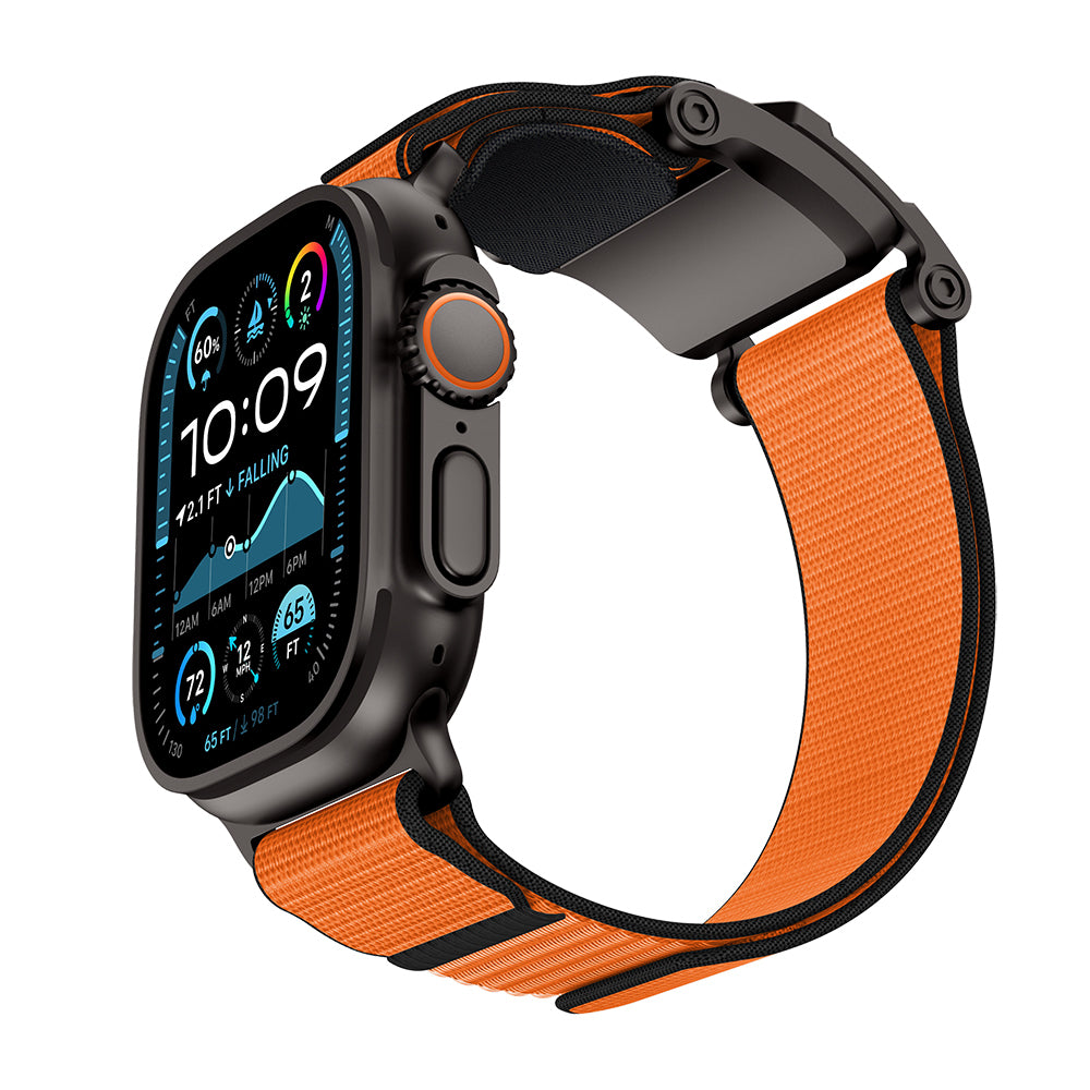 Apple Watch 44mm Mohseven iWatch Mecha Sport Hasır Kordon Siyah-Turuncu
