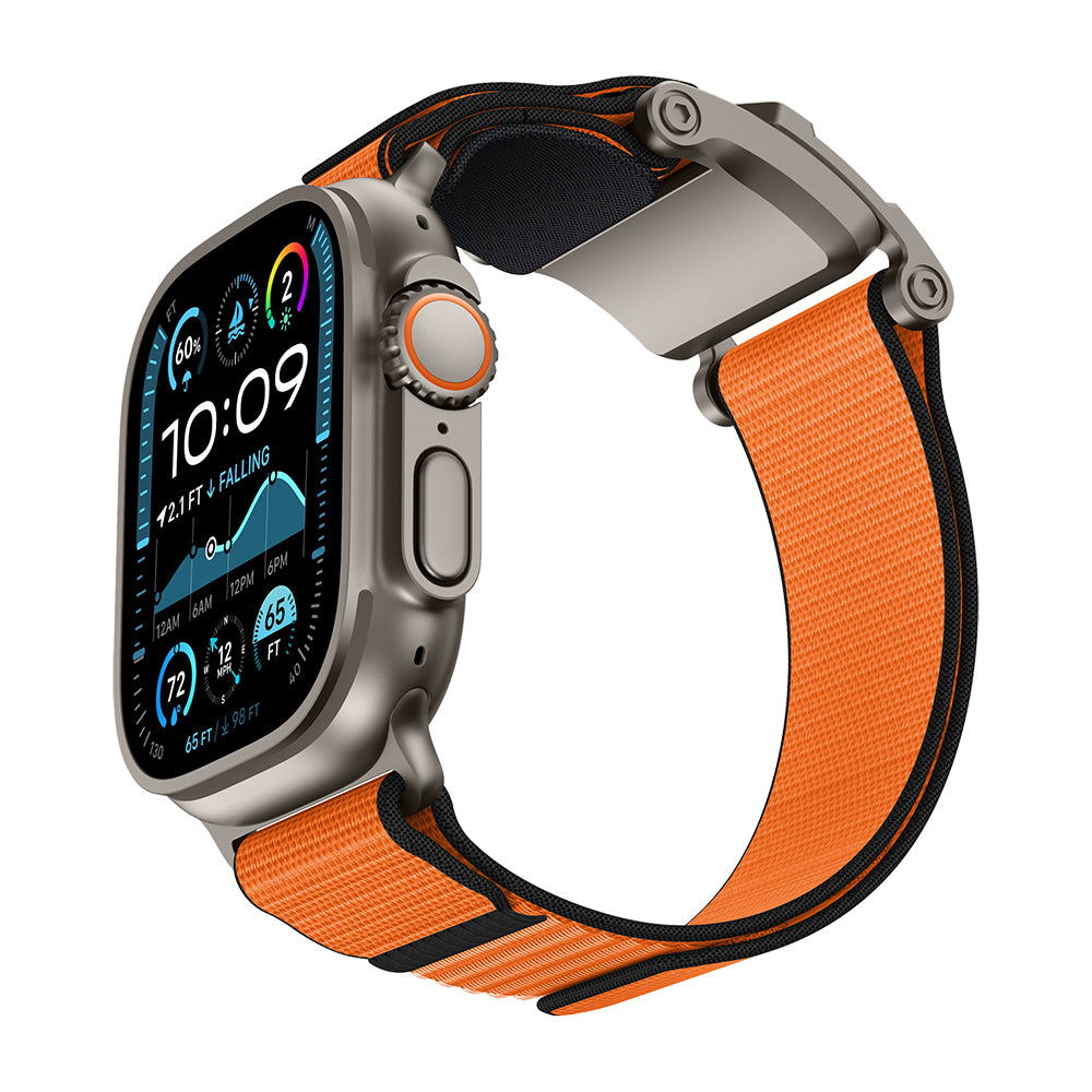 Apple Watch 44mm Mohseven iWatch Mecha Sport Hasır Kordon Titanyum-Turuncu