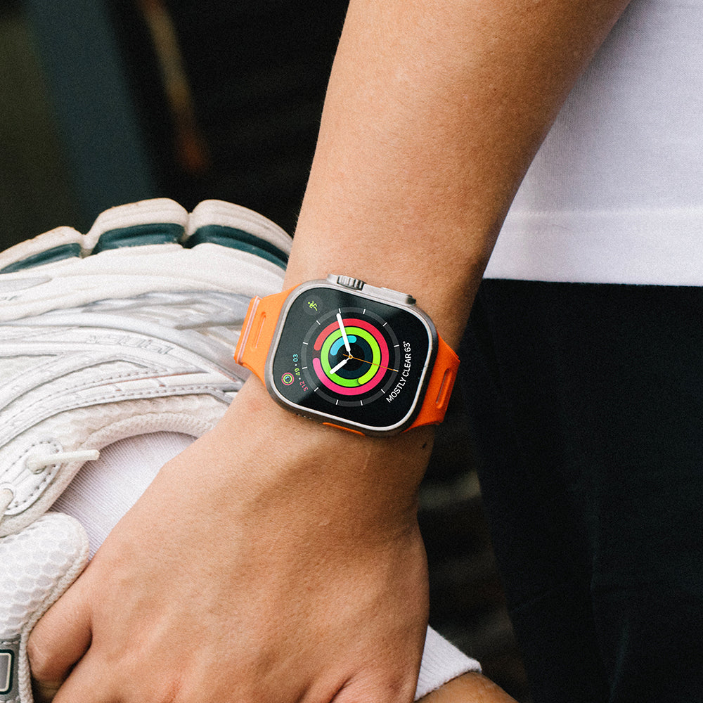 Apple Watch 44mm Native Union Active Watch Band Serisi Silikon Kordon Turuncu-Gri