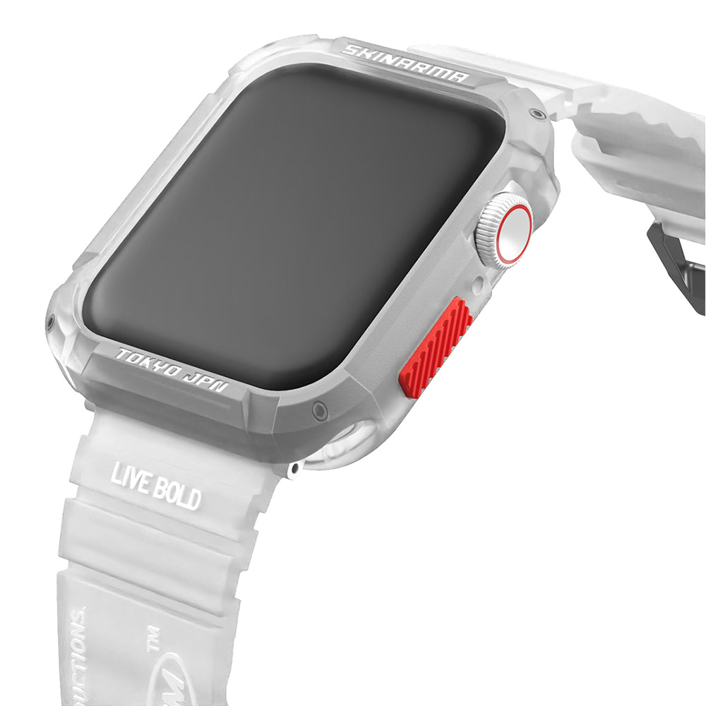 Watch 44mm SkinArma Kurono Sert PC Kasa Koruyucu + Shokku Silikon Kordon Beyaz