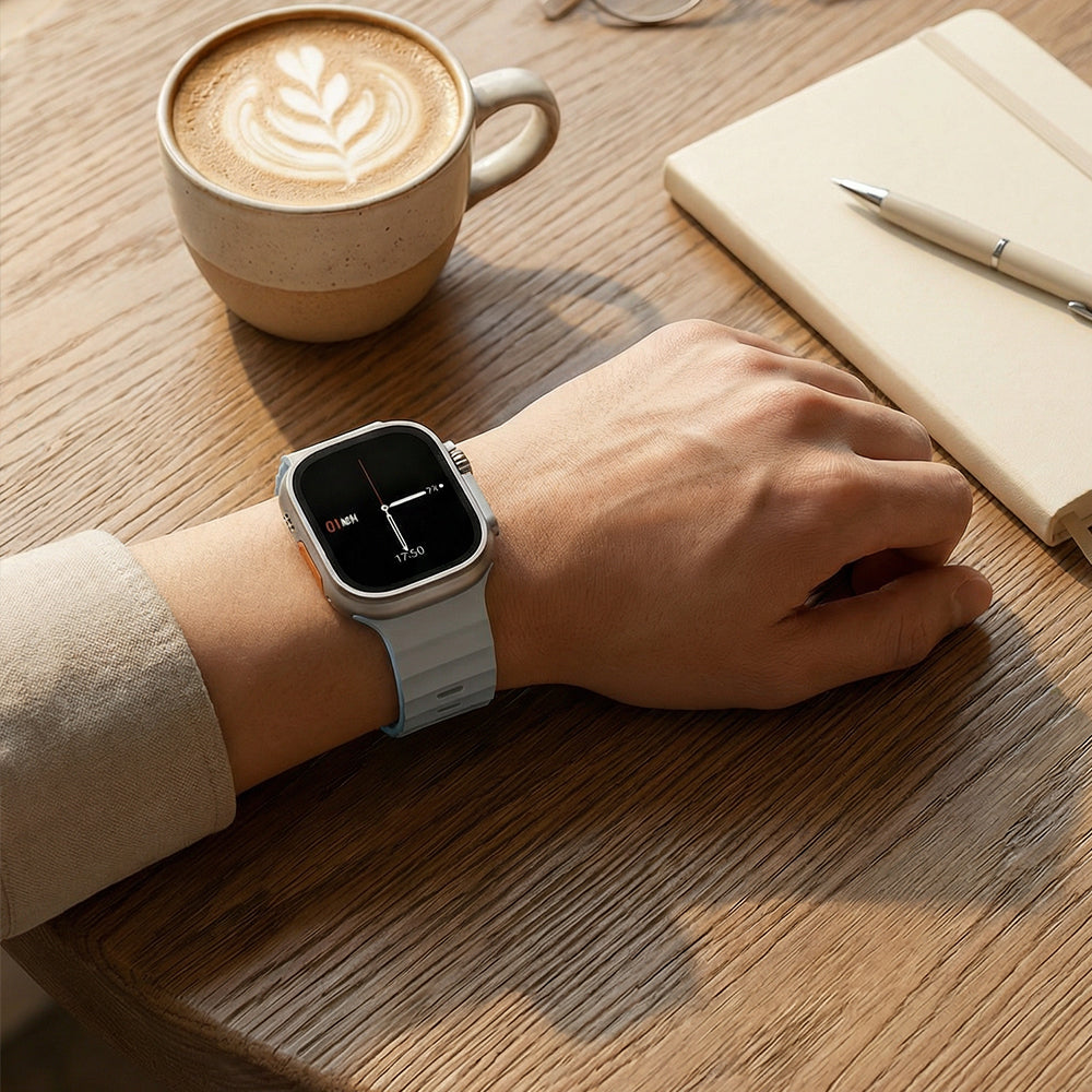 Apple Watch 44mm Wiwu Mag Secur Serisi Silikon Kordon Beyaz-Mavi