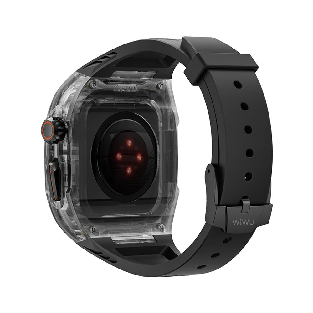 Watch 44mm Wiwu Wi-WB013 Rambo Serisi 2in1 Şeffaf PC Kasa Koruyuculu Kauçuk Kordon Beyaz