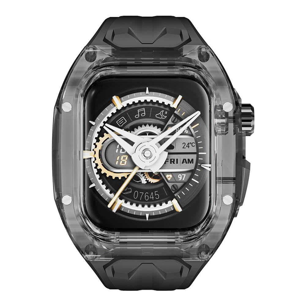 Watch 44mm Wiwu Wi-WB013 Rambo Serisi 2in1 Şeffaf PC Kasa Koruyuculu Kauçuk Kordon Beyaz