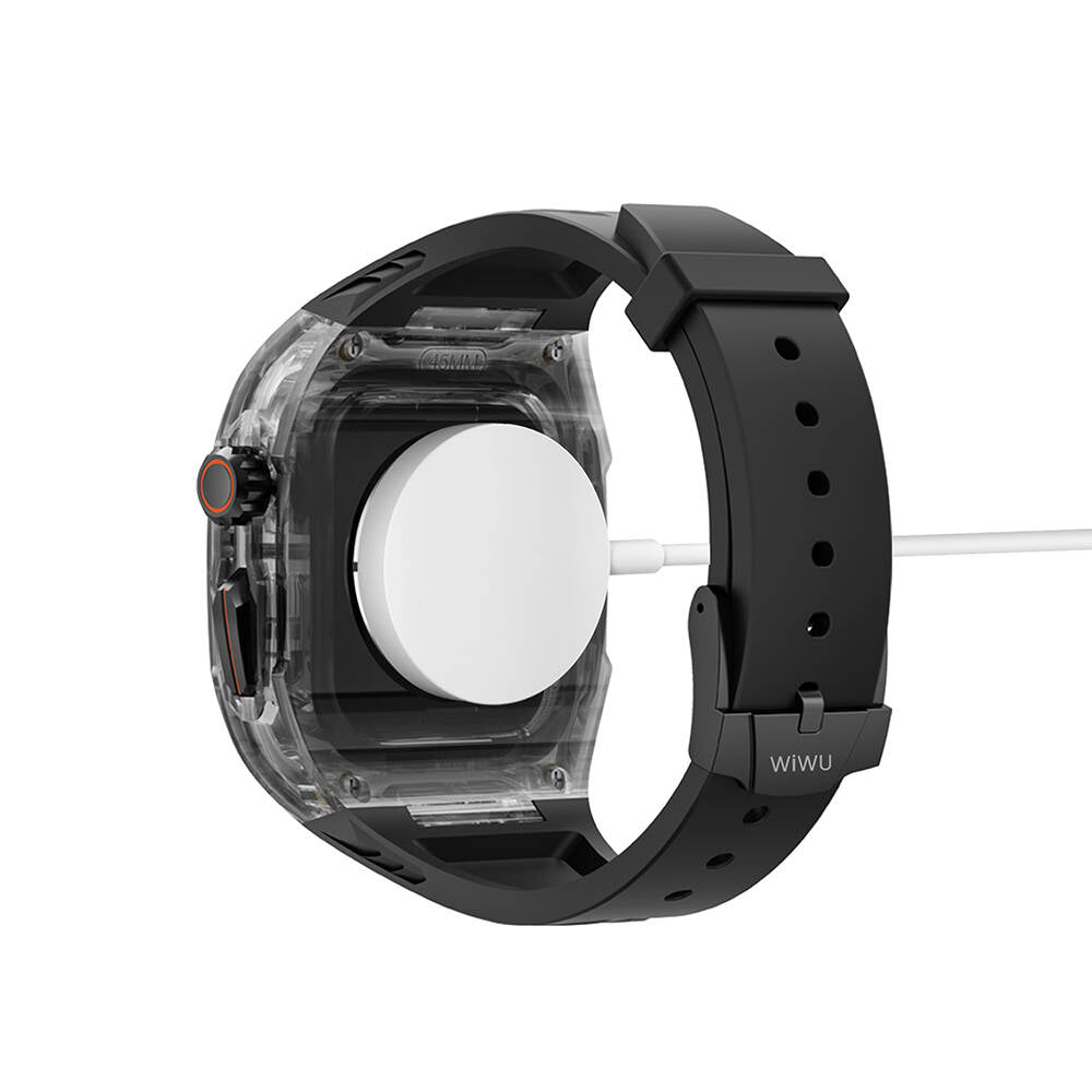Watch 44mm Wiwu Wi-WB013 Rambo Serisi 2in1 Şeffaf PC Kasa Koruyuculu Kauçuk Kordon Beyaz