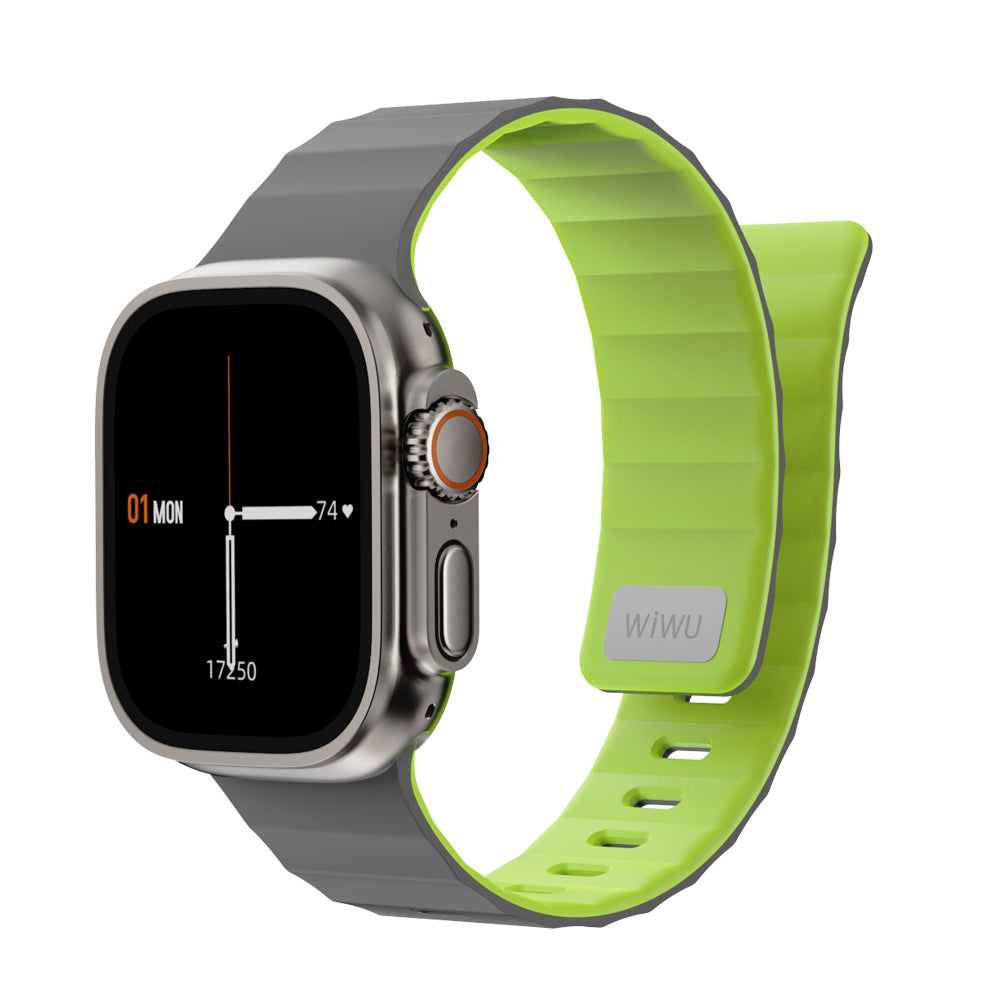 Apple Watch 7 45mm Wiwu Mag Secur Serisi Silikon Kordon Gri-Yeşil