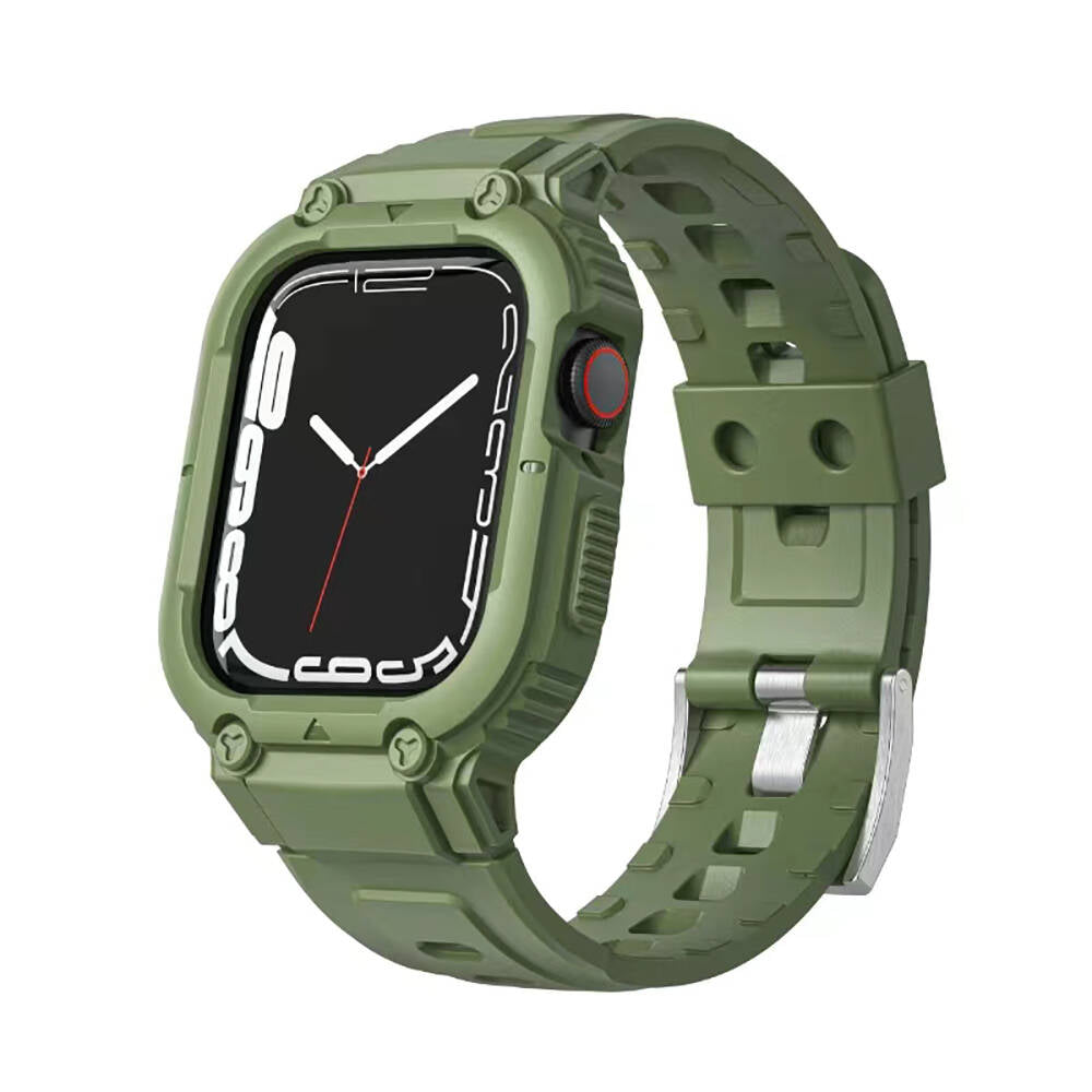 Watch 7 45mm Wiwu Wi-WB014 Armor Serisi 2in1 Sert PC Kasa Koruyuculu Silikon Kordon Yeşil