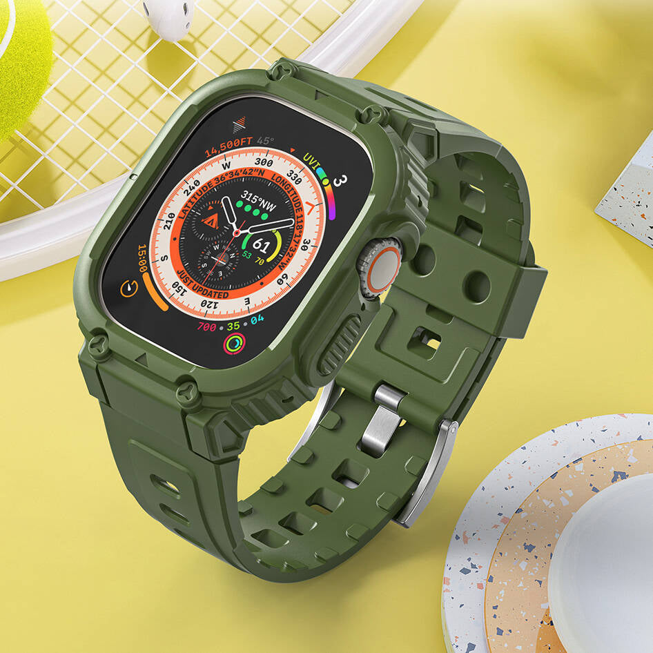 Watch 7 45mm Wiwu Wi-WB014 Armor Serisi 2in1 Sert PC Kasa Koruyuculu Silikon Kordon Yeşil