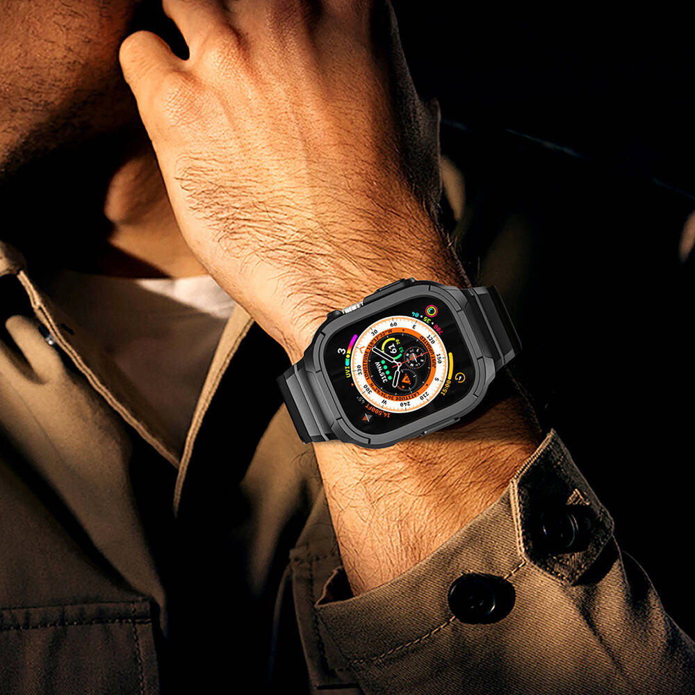 Watch 7 45mm Wiwu Wi-WB014 Armor Serisi 2in1 Sert PC Kasa Koruyuculu Silikon Kordon Yeşil