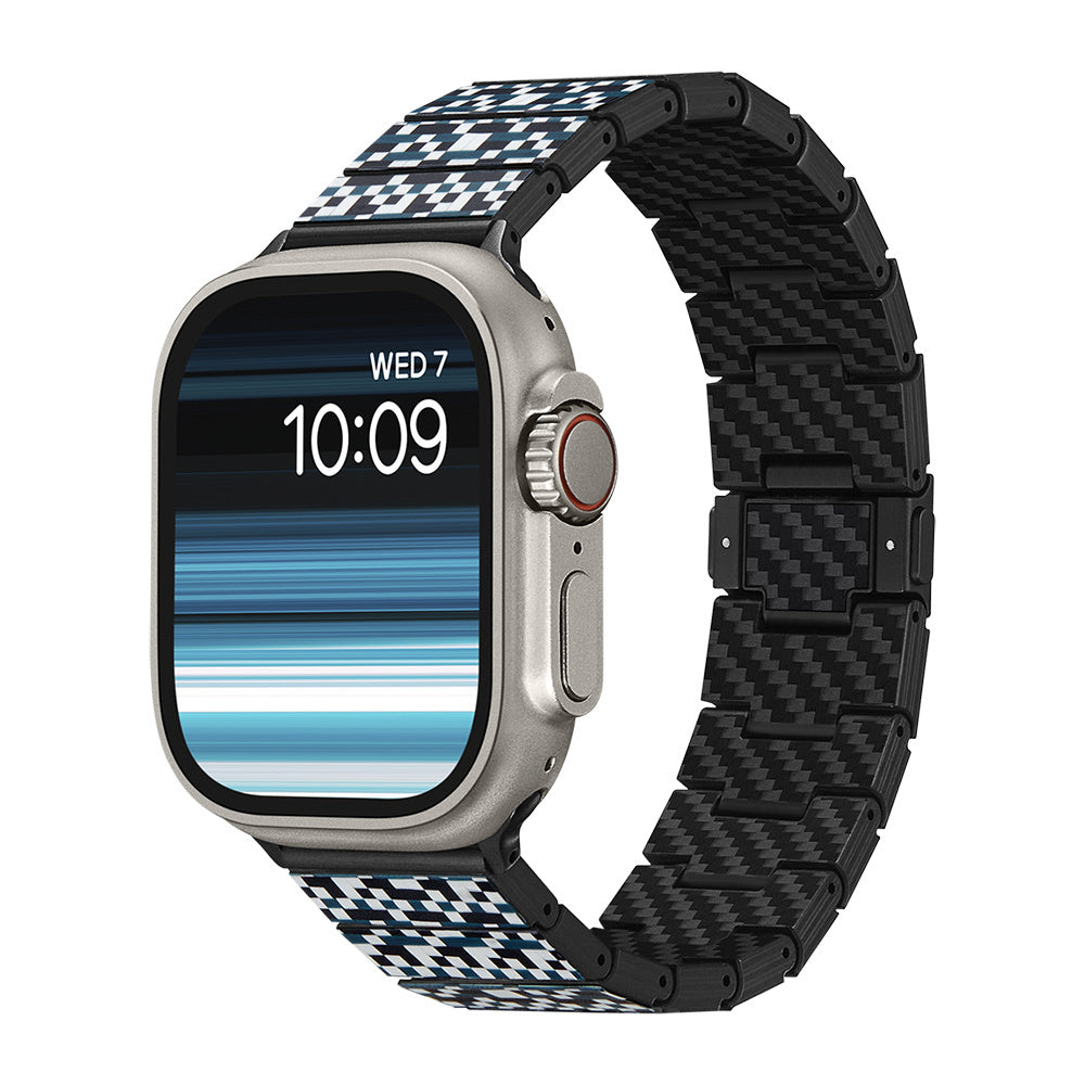 Watch Serisi Uyumlu Aramid Fiber ve Karbon Fiber Pitaka Dreamland ChromaCarbon Serisi Mosaic Universal Kordon Mavi-Beyaz