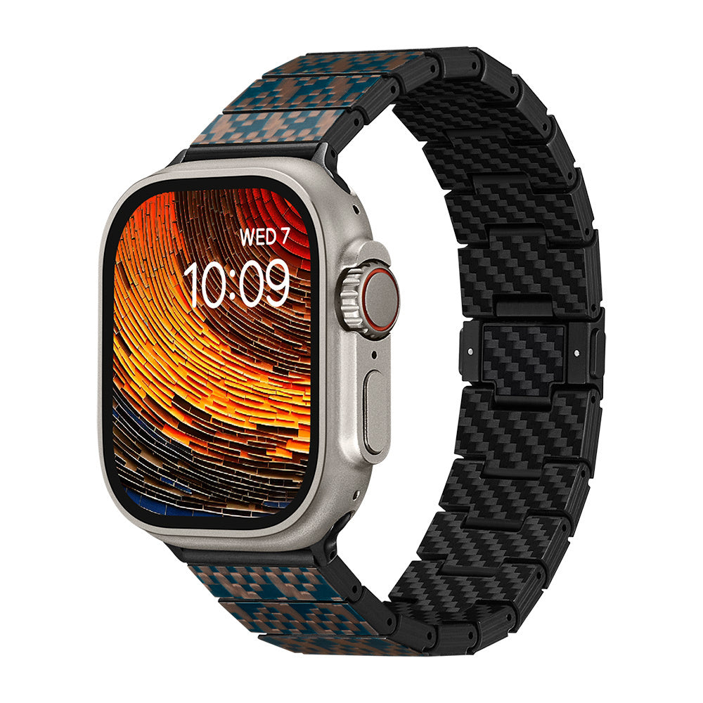 Watch Serisi Uyumlu Aramid Fiber ve Karbon Fiber Pitaka Dreamland ChromaCarbon Serisi Stairs Universal Kordon Mavi-Kahverengi