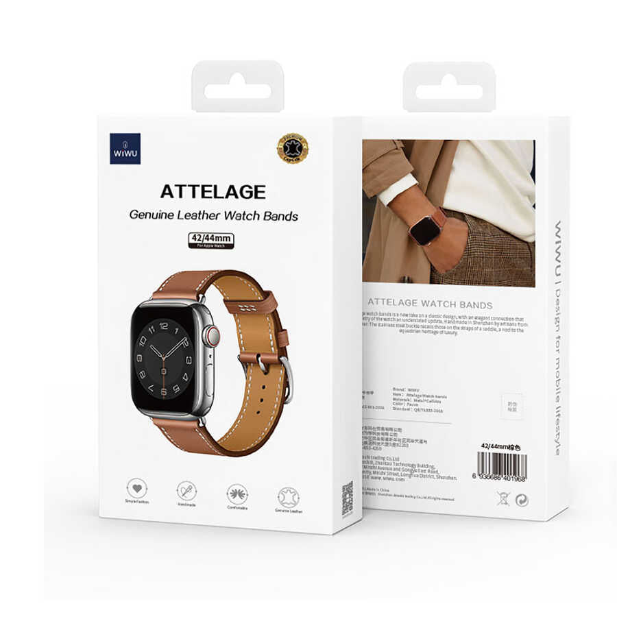 Watch Ultra 49mm Kordon Wiwu Attleage Watchband Hakiki Deri Strap Kayış Turuncu