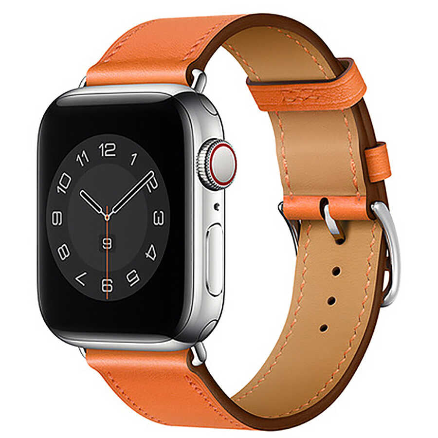 Watch Ultra 49mm Kordon Wiwu Attleage Watchband Hakiki Deri Strap Kayış Turuncu